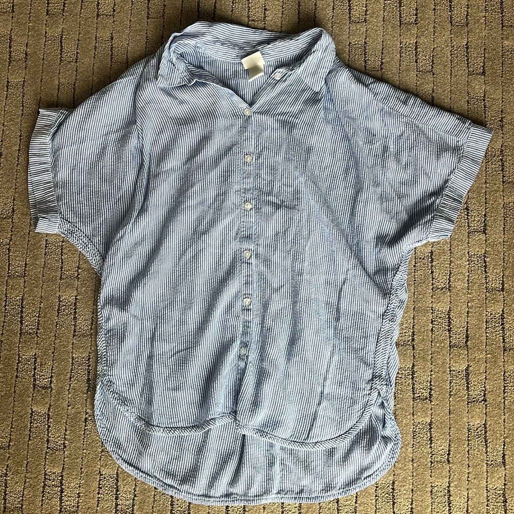 Flowy Striped Collared Button Down Blouse In Blue… - image 1